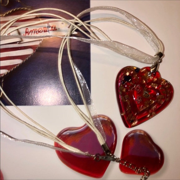 RED HEART MURANO GLASS NECKLACE ARTISAN MILLEFIORI - Picture 1 of 8
